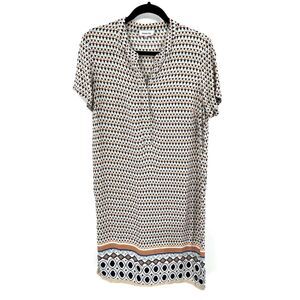 ARMOR LUX Blue Tan White Lightweight Shift Midi Henley Shirt Dress Size Medium